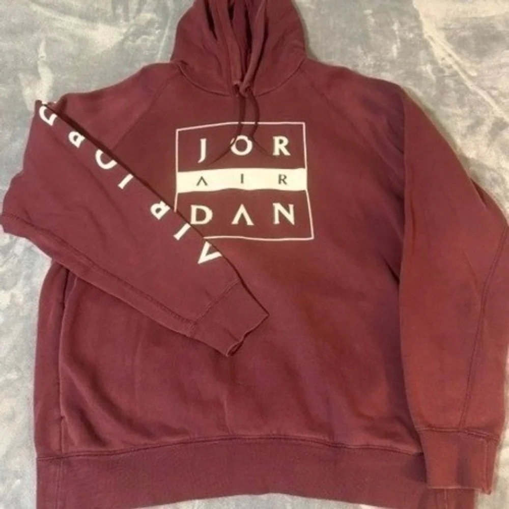 Jordan Air Mens XXL Fleece Hoodie Burgundy Maroon Raglan Graphic Logo Sweatshirt